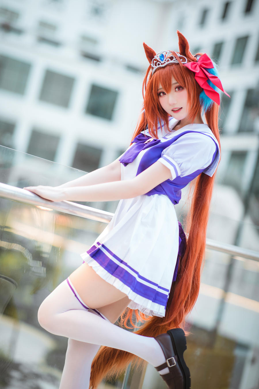 瓜希酱cos《赛马娘 大和赤骥》带你畅游海滩-绿色萌妹