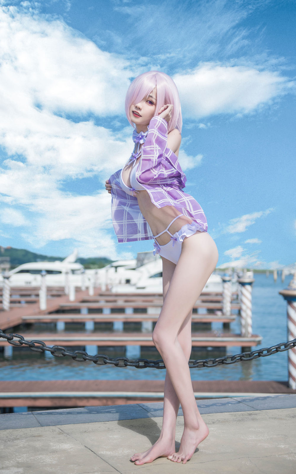 菌烨TAKO小姐姐cos《玛修泳装》让你心动不已！-绿色萌妹